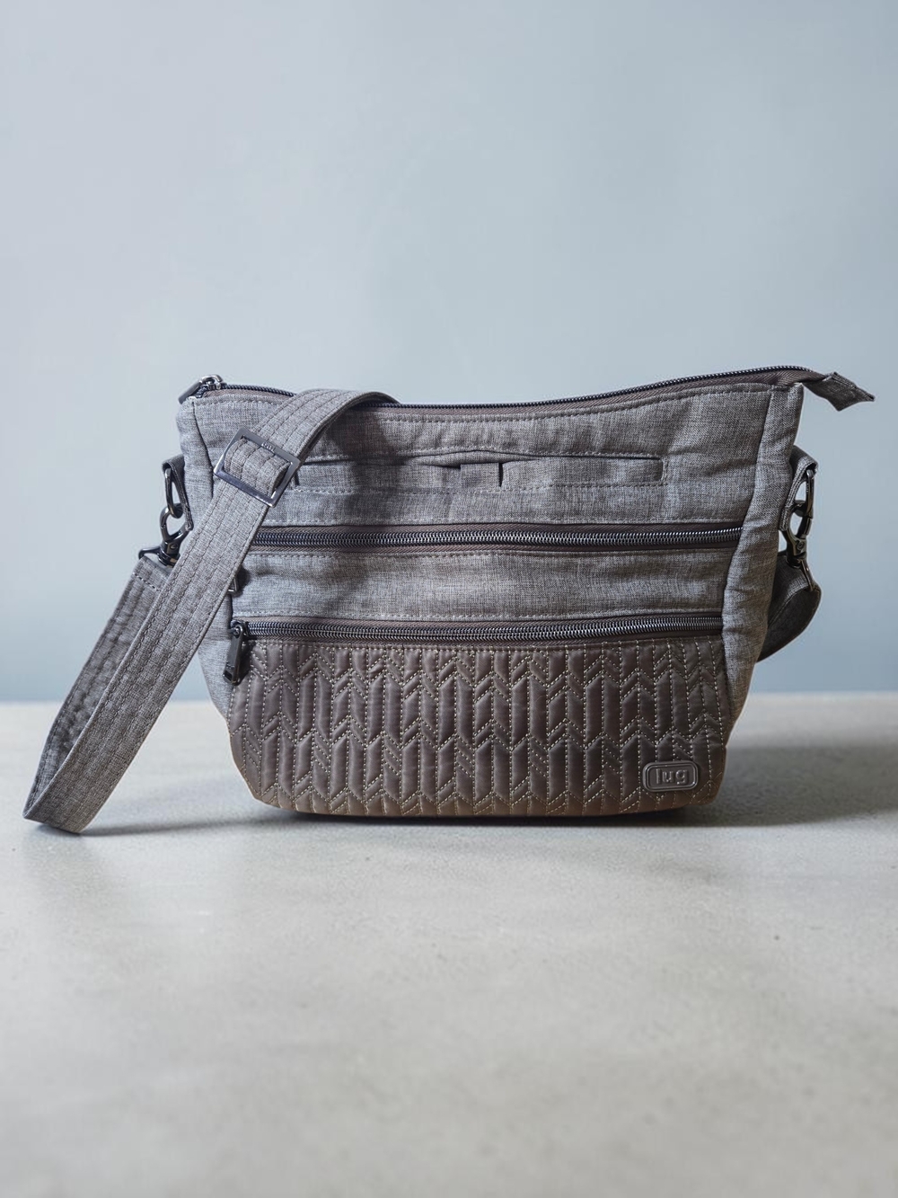 Lug Quilted Crossbody Bag in Gray